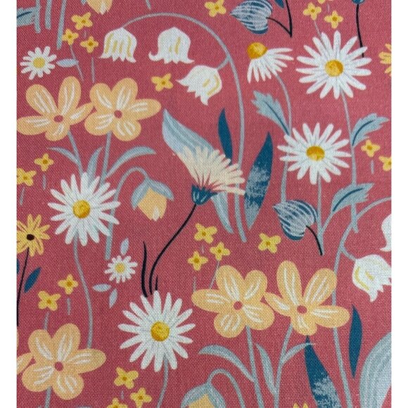 Pink Coral Floral Fabric Cotton Fabric 42" 1 Yard Daisy Yellow Blue - Picture 5 of 5